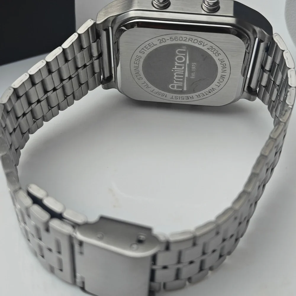 Armitron Silver Red Analog Digital Mens Retro Wrist Watch Square Stainless Steel